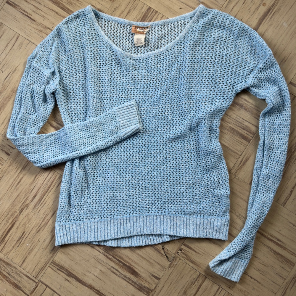 Mudd Light Blue Open Knit Crew Neck Sweater